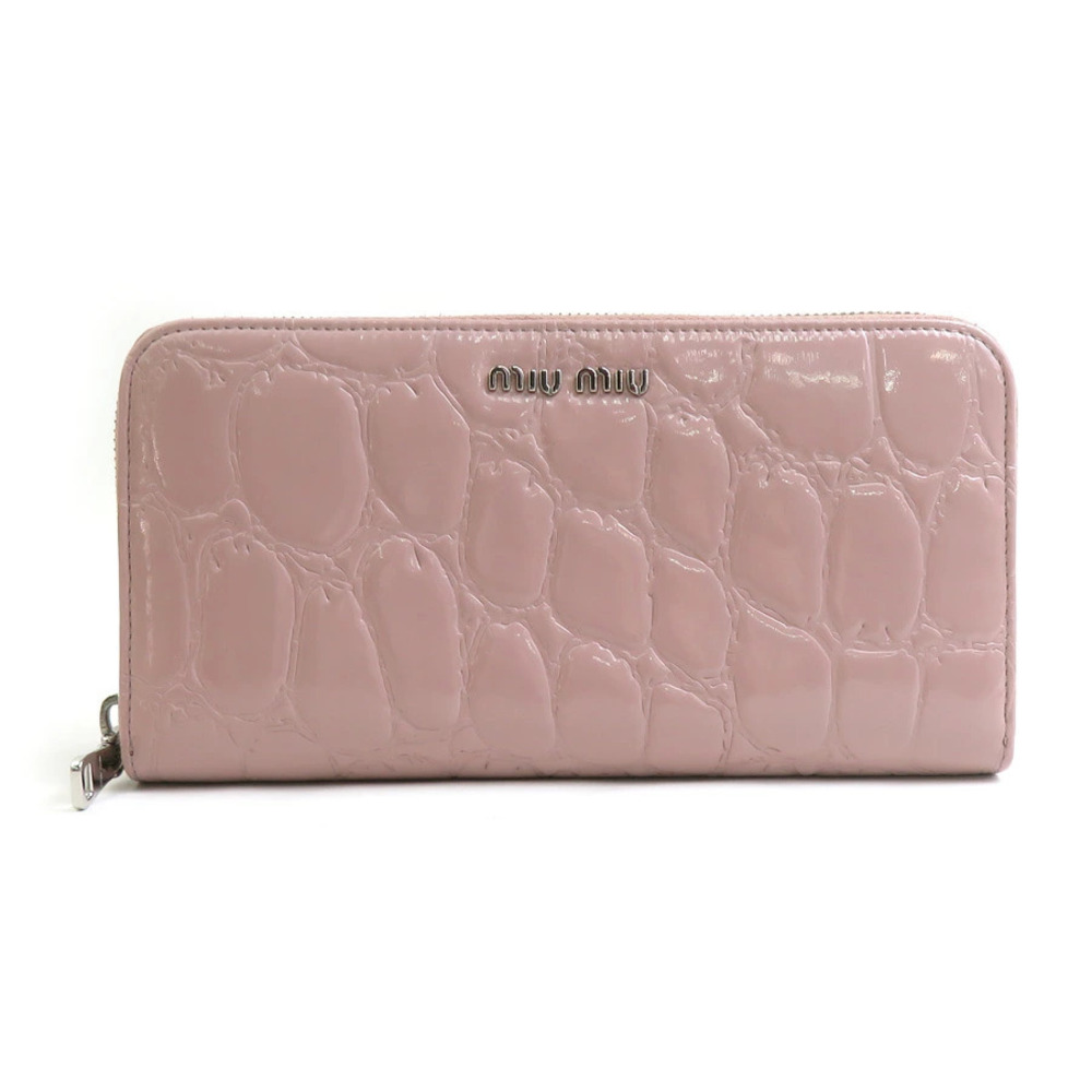 Miu Miu Round Zip Long Wallet Patent Vernis Leather Pink